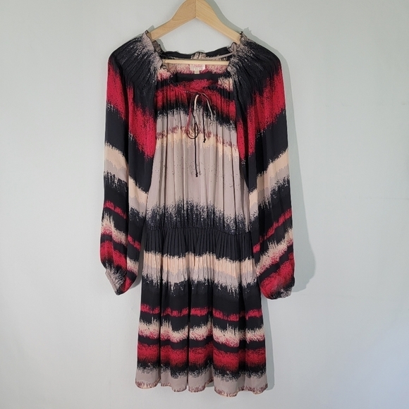 Parker Multi Tie-Dye 100% Silk Knee Length Dress Sz S Drawstring Long Sleeve - Picture 1 of 12